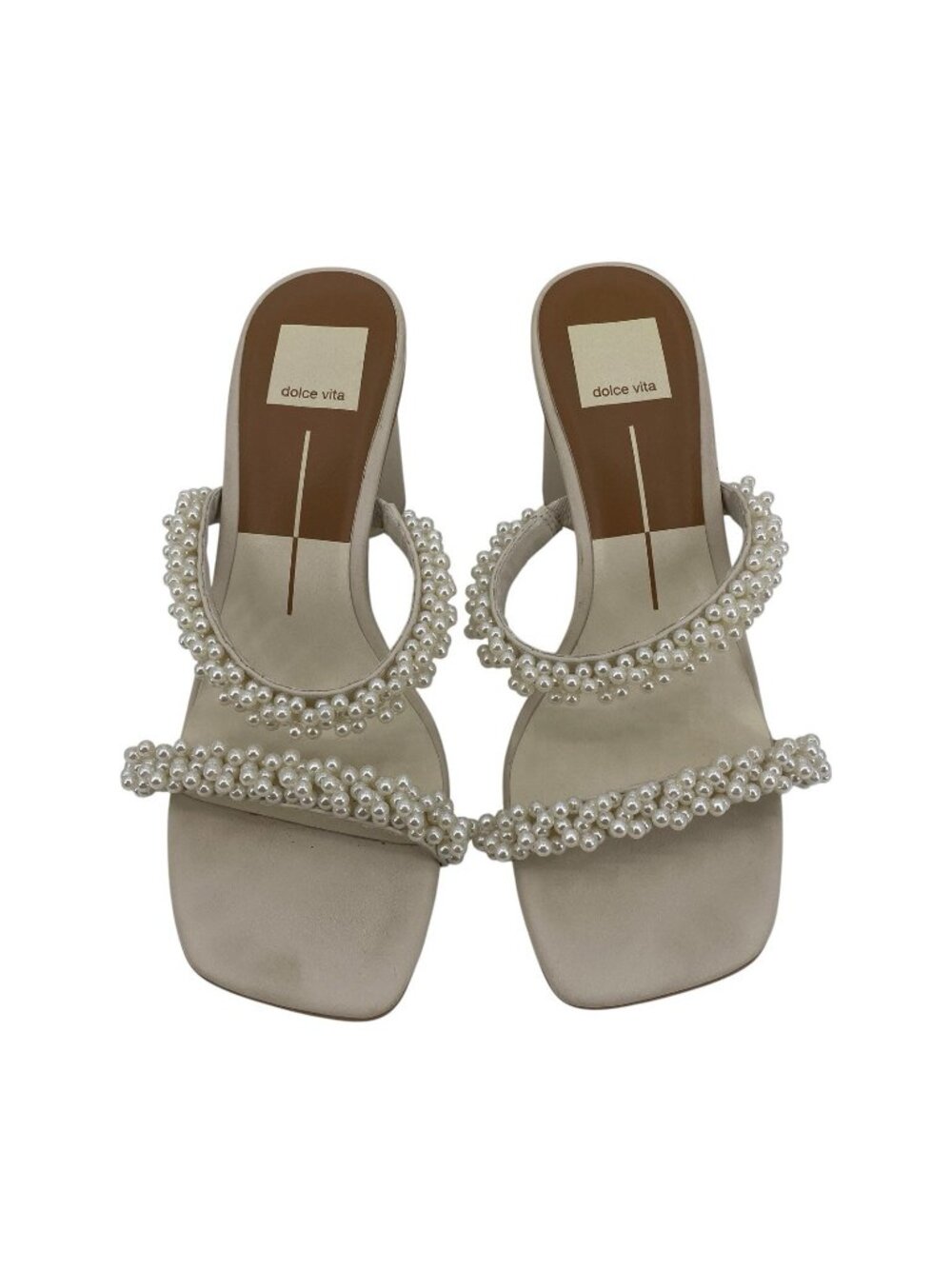 Dolce Vita Pearl-Embellished White/Beige Strappy Sandals